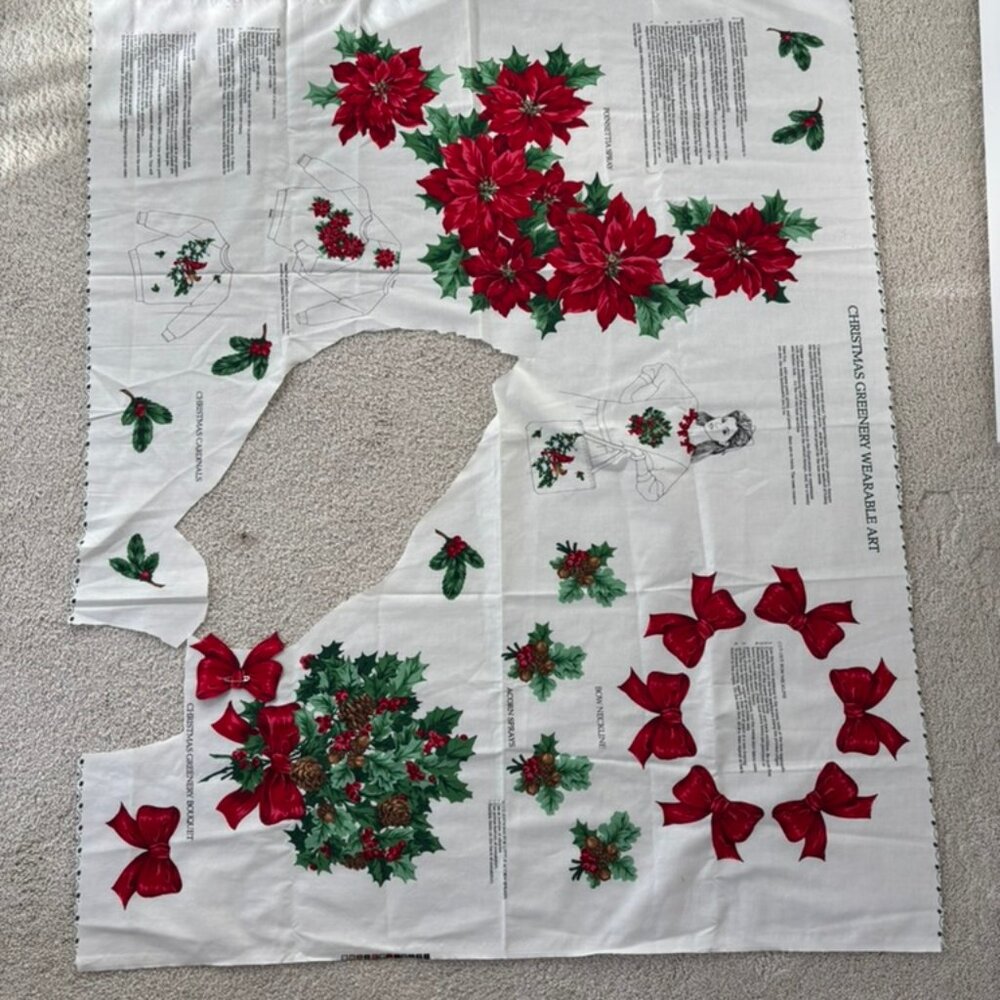 Cranston VIP Fabric Panel Christmas Greenery Arts Appliques Cotton Poinsettias